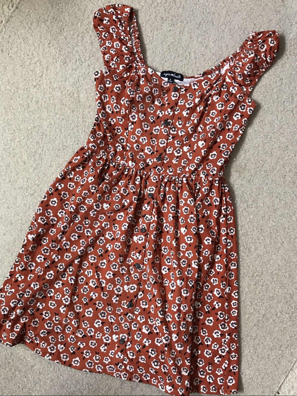 Sequin Hearts rust floral button-front sundress